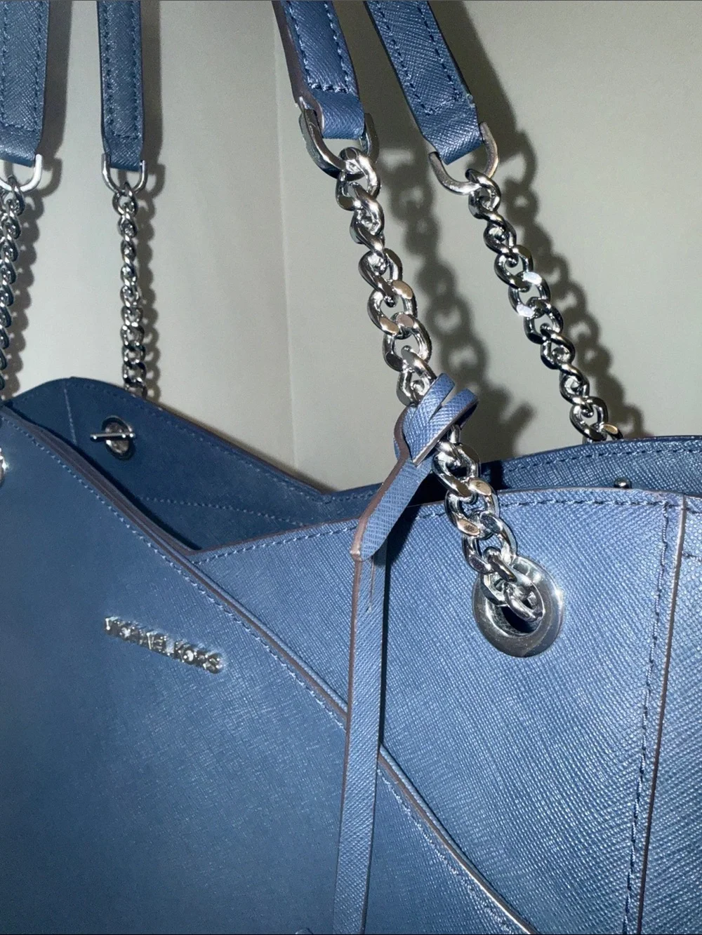 Michael Kors Navy Saffiano Chain-Handle Satchel